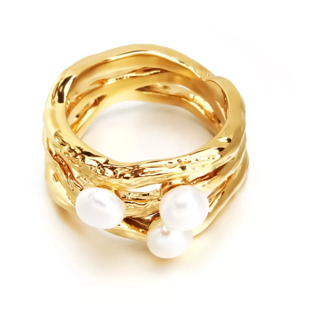 Synthetic Pearl 18K Gold-Plated Copper Ring - Trendsi - Flyclothing LLC