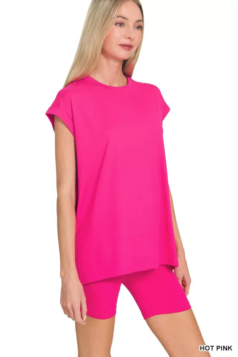 Zenana Brushed Dty Microfiber Top & Biker Shorts - Trendsi - Flyclothing LLC