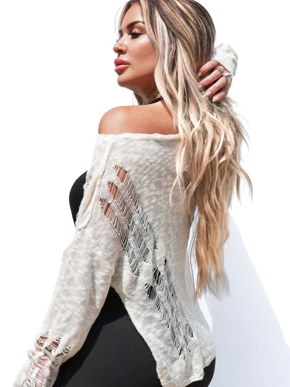 Distressed Asymmetrical Knit Cover Up - Trendsi - Flyclothing LLC