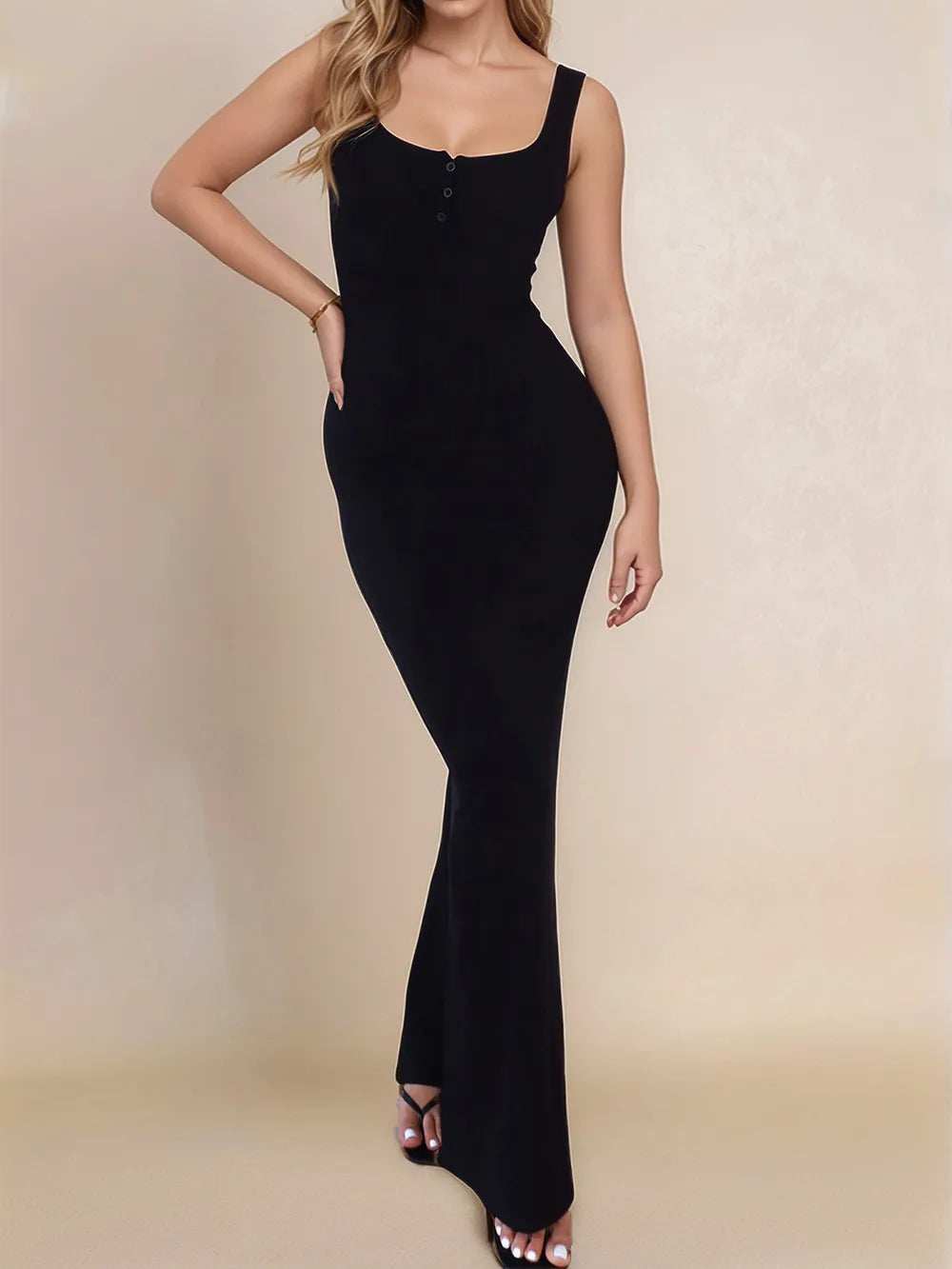 Devine Side Slit Wide Strap Maxi Dress - Trendsi - Flyclothing LLC