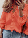Full Size Ruffled V-Neck Long Sleeve Blouse - Trendsi - Flyclothing LLC