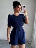 Tie Waist Short Sleeve Romper - Trendsi - Flyclothing LLC