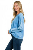 Zenana French Terry Acid Wash Boat Neck Sweatshirt - Trendsi - Flyclothing LLC