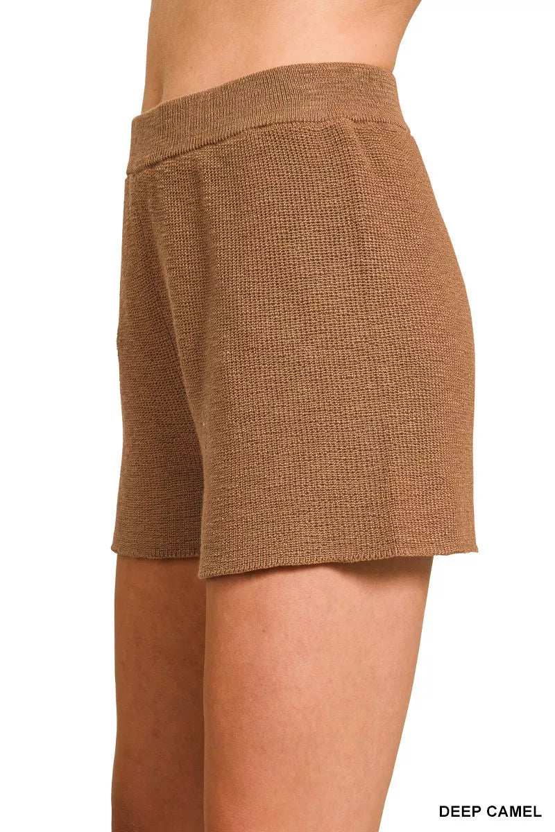 Zenana Round Neck Knit Top and Shorts Sweater Set - Trendsi - Flyclothing LLC