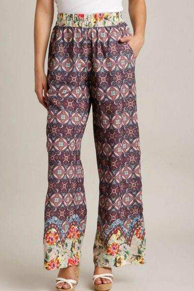 Umgee Full Size Mixed Print Elastic Waistband Pants Plus Size - Trendsi - Flyclothing LLC
