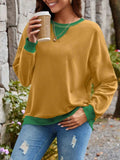 Contrast Round Neck Long Sleeve Sweatshirt - Trendsi - Flyclothing LLC