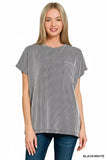 Zenana Raised Rib Front Pocket Boxy Top - Trendsi - Flyclothing LLC