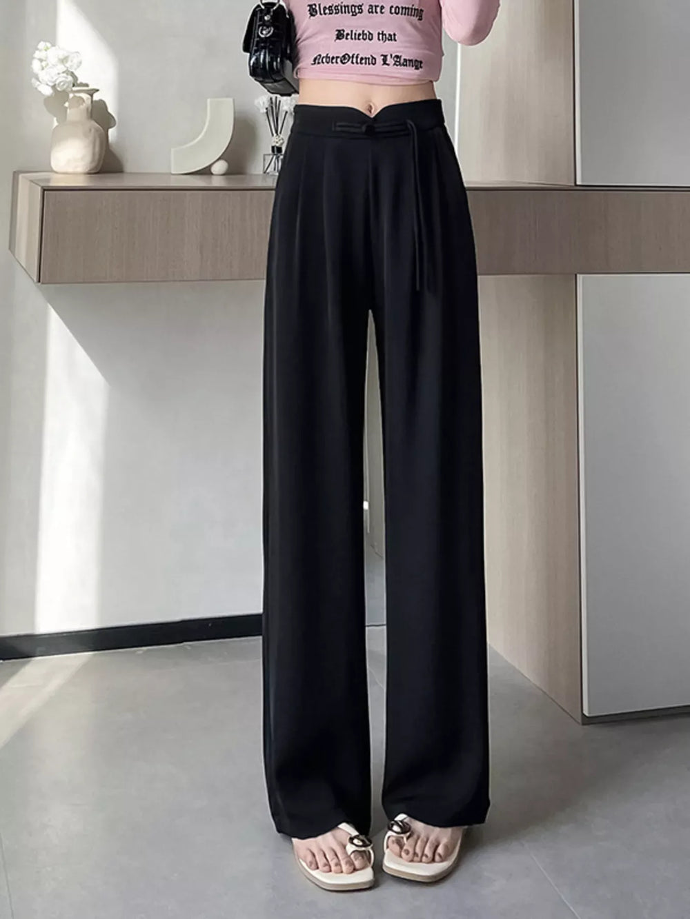 High-Waisted Wide-Leg Pants - Trendsi - Flyclothing LLC