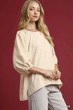 Umgee Satin Jacquard Balloon Sleeve Blouse - Trendsi - Flyclothing LLC