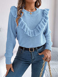 Ruffled Round Neck Long Sleeve Sweater - Trendsi - Flyclothing LLC
