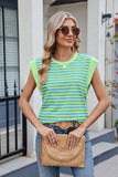 Contrast Striped Round Neck T-Shirt - Trendsi - Flyclothing LLC