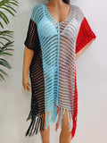 Fringe Color Block Scoop Neck Cover Up - Trendsi - Flyclothing LLC