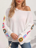 Crochet Flower Long Sleeve Sweater - Trendsi - Flyclothing LLC