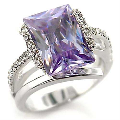 55316 - Rhodium Brass Ring with AAA Grade CZ in Light Amethyst - Alamode - Flyclothing LLC
