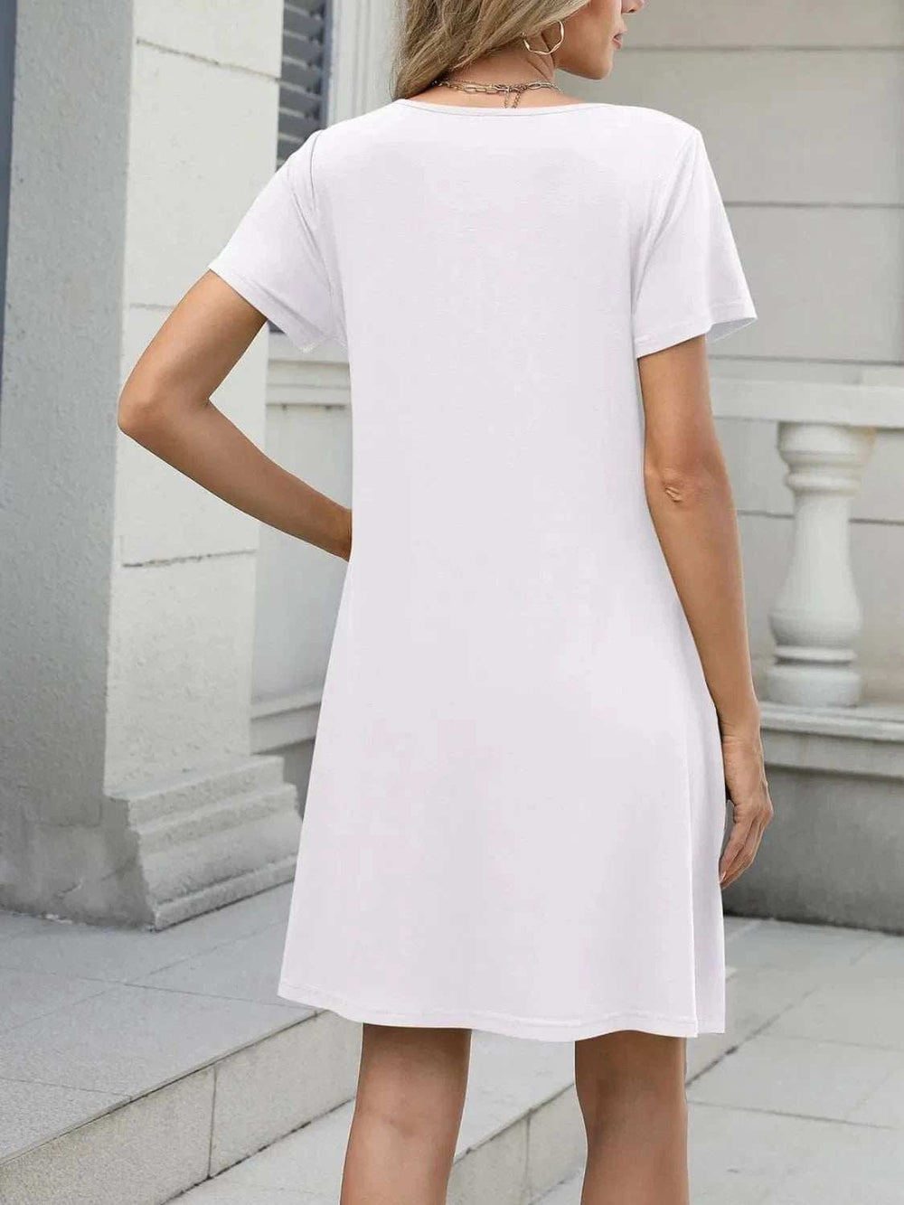 Pleated Front Round Neck Swing Dress - Trendsi - Flyclothing LLC