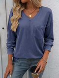 V-Neck Long Sleeve T-Shirt - Trendsi - Flyclothing LLC