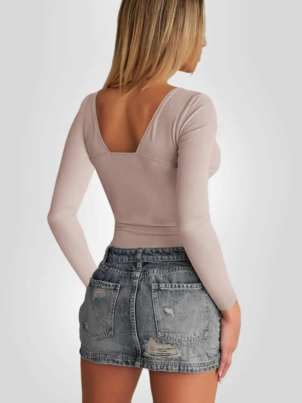 Plunge Long Sleeve T-Shirt - Trendsi - Flyclothing LLC