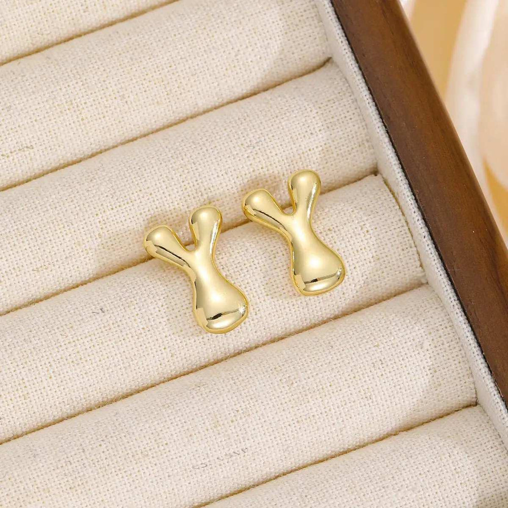 18K Gold-Plated Bubble Letter Stud Earrings - Trendsi - Flyclothing LLC