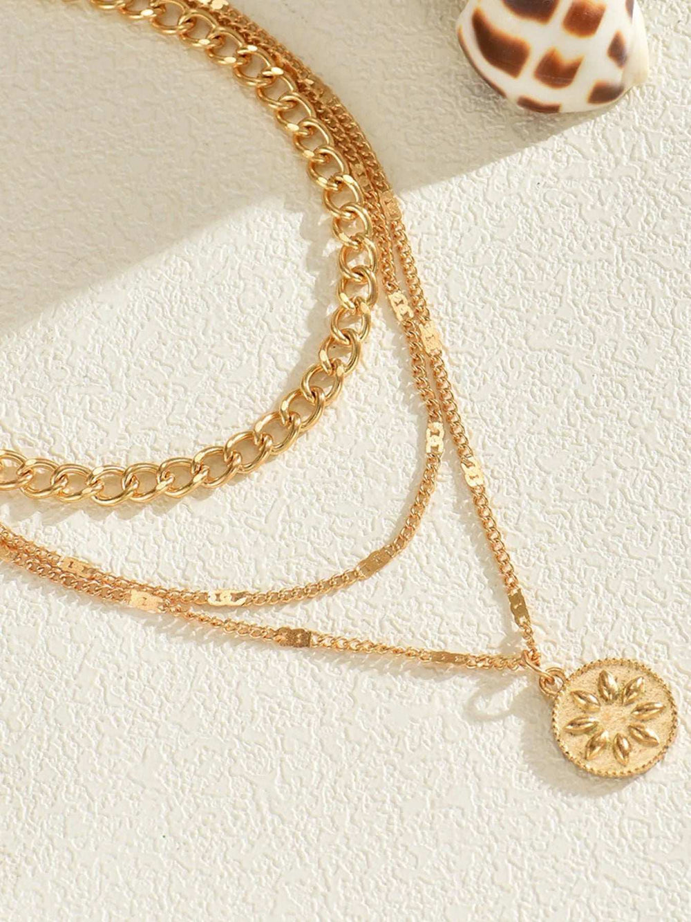 18K Gold-Plated Layered Necklace with Sun Medallion Pendant - Trendsi - Flyclothing LLC