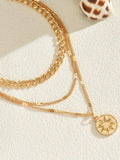 18K Gold-Plated Layered Necklace with Sun Medallion Pendant - Trendsi - Flyclothing LLC