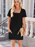 Lovelet Square Neck Short Sleeve Mini Tee Dress - Trendsi - Flyclothing LLC