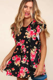 Haptics Floral Ruffle Short Sleeve Babydoll Top - Trendsi - Flyclothing LLC