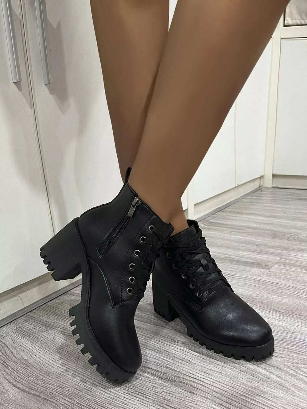 Round Toe Block Heels Boots - Trendsi - Flyclothing LLC