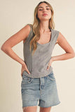 Aemi + Co Exposed Seam Ribbed Wide Strap Tank - Trendsi - Flyclothing LLC