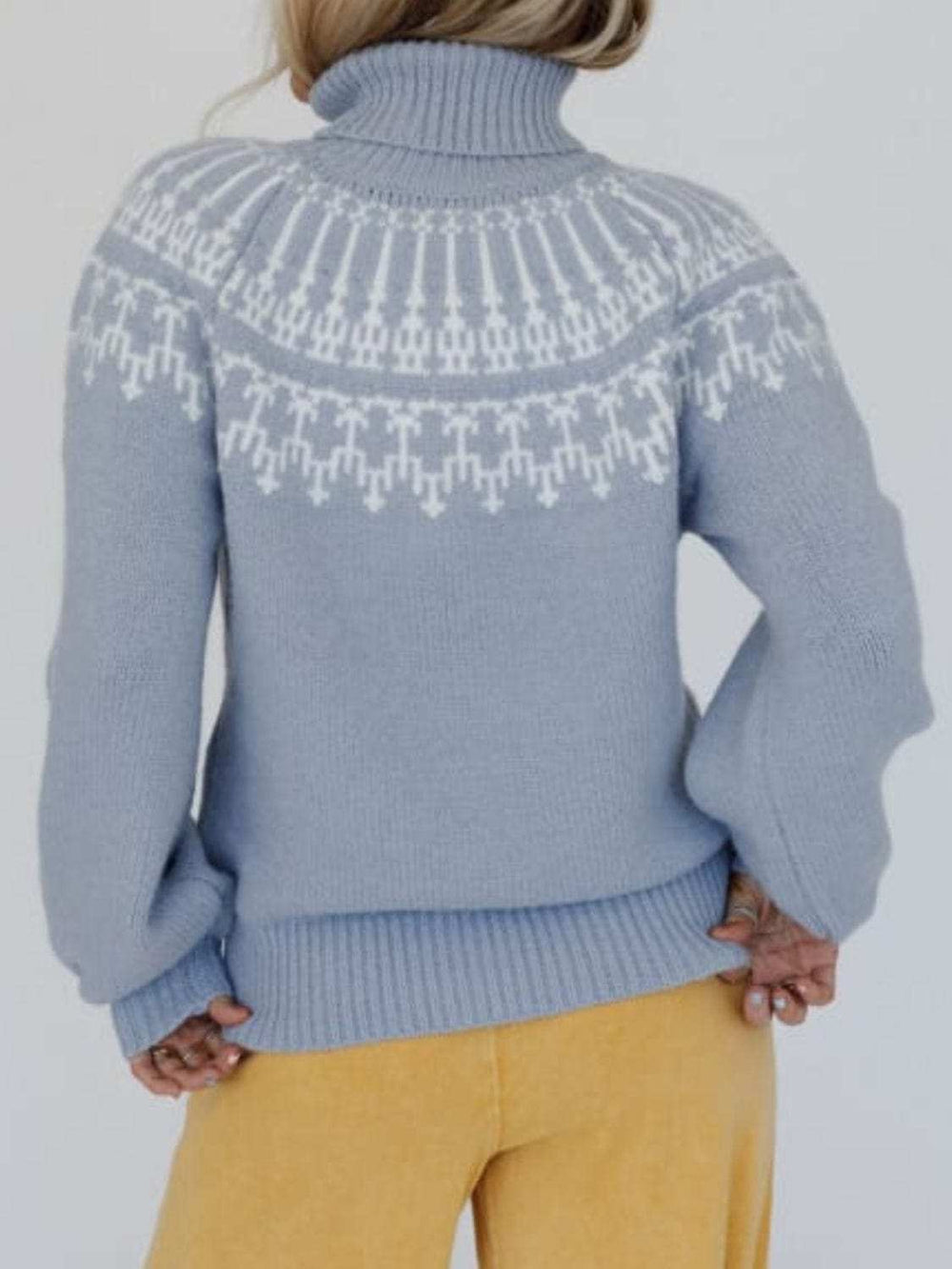 Contrast Turtleneck Long Sleeve Sweater - Trendsi - Flyclothing LLC