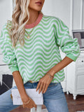 Wavy Stripes Round Neck Long Sleeve Sweater - Trendsi - Flyclothing LLC