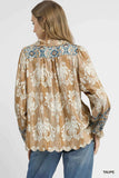 Umgee Floral Boho Blouse with Scalloped Hem - Trendsi - Flyclothing LLC