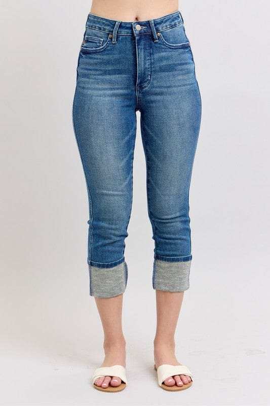 Judy Blue Full Size Skinny Cuff Capris Jeans with Pockets Plus Size - Trendsi - Flyclothing LLC