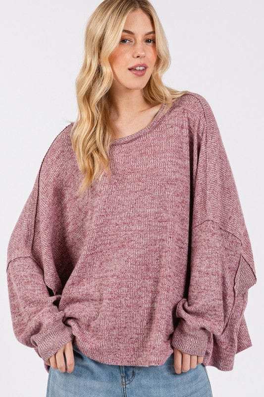 SAGE + FIG Round Neck Batwing Sleeve Oversize Top - Trendsi - Flyclothing LLC