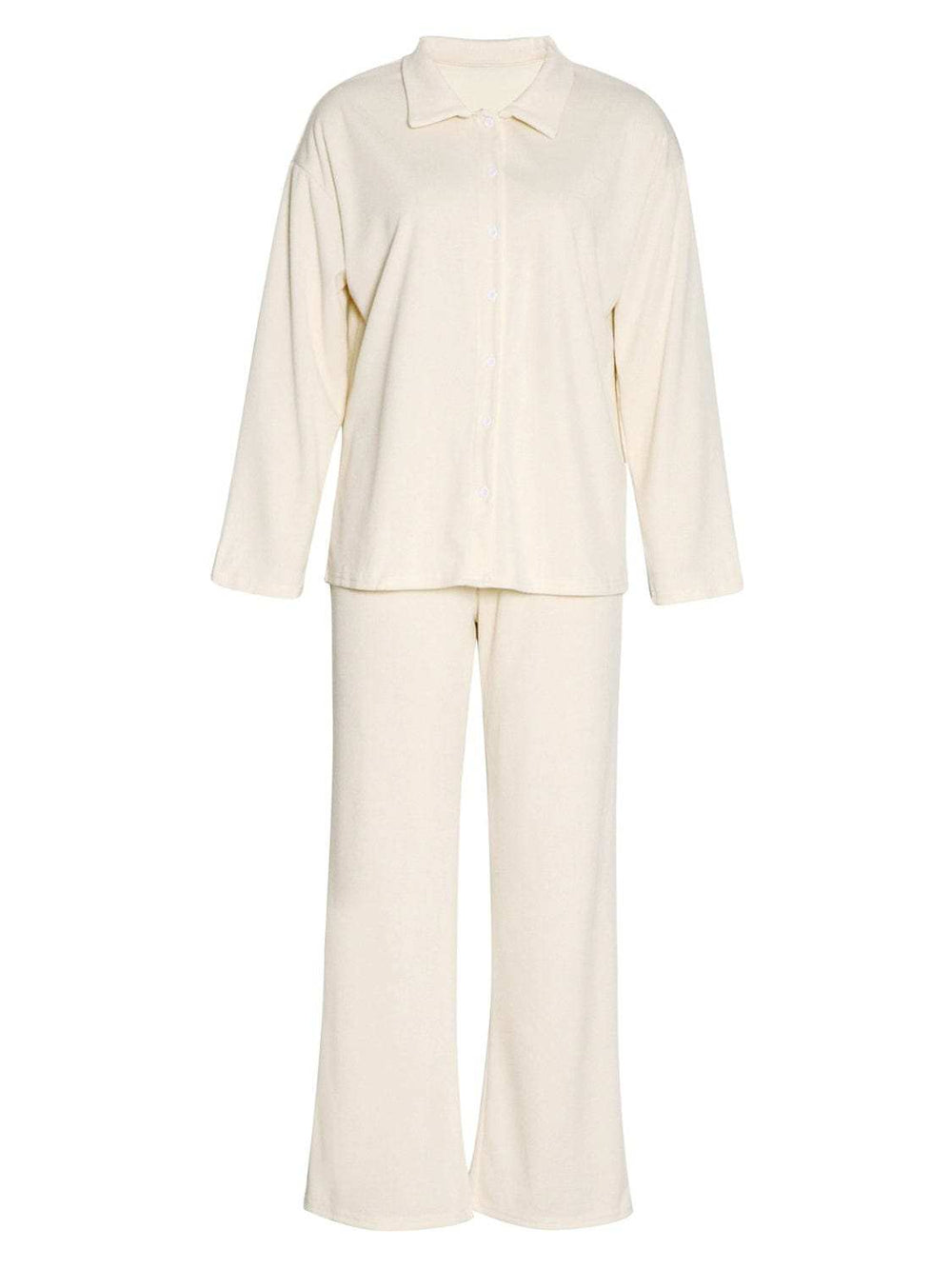 Collared Neck Long Sleeve Top and Drawstring Pants Set - Trendsi - Flyclothing LLC