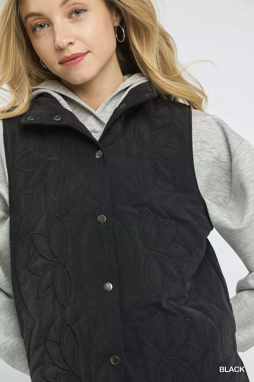 Umgee Quilted Embroidered Vest - Trendsi - Flyclothing LLC