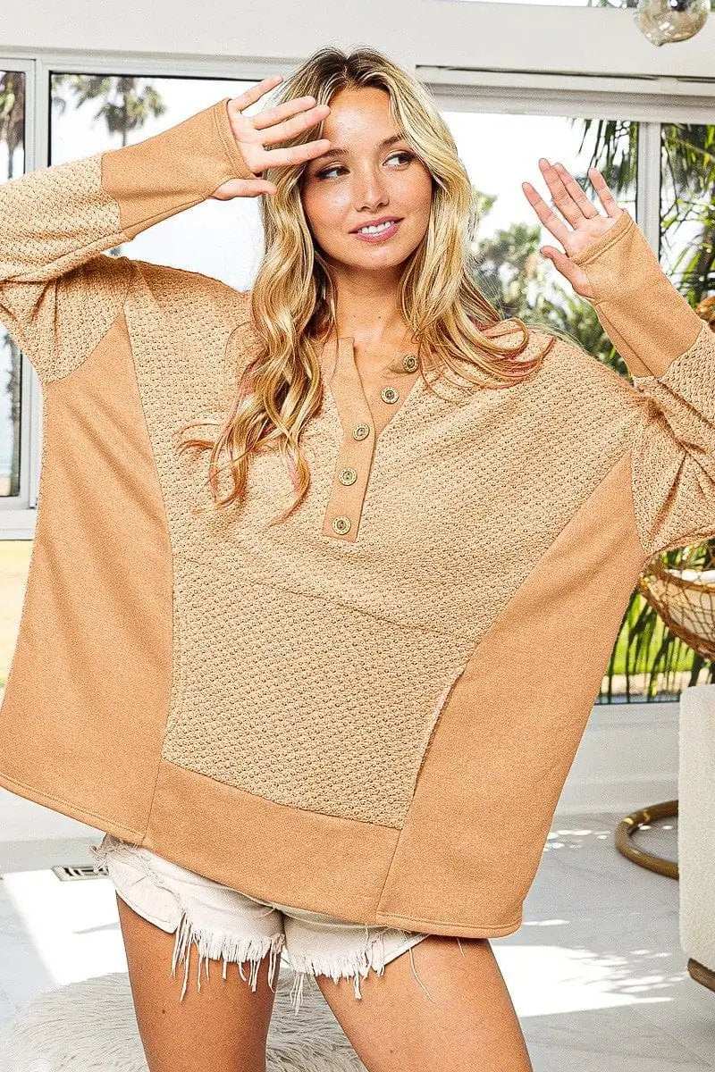 BiBi Thumb Opening Long Sleeve Top with Kangaroo Pocket - Trendsi - Flyclothing LLC
