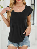 Pleated Front Scoop Neck T-Shirt - Trendsi - Flyclothing LLC