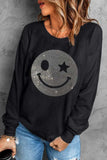 Rhinestone Smile Long Sleeve Sweatshirt - Trendsi - Flyclothing LLC