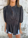 Full Size Smocked Puff Sleeve Blouse Plus Size - Trendsi - Flyclothing LLC