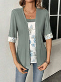 Faux Layered Printed Half Sleeve Top - Trendsi - Flyclothing LLC