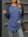 Striped Round Neck Raglan Sleeve T-Shirt - Trendsi - Flyclothing LLC