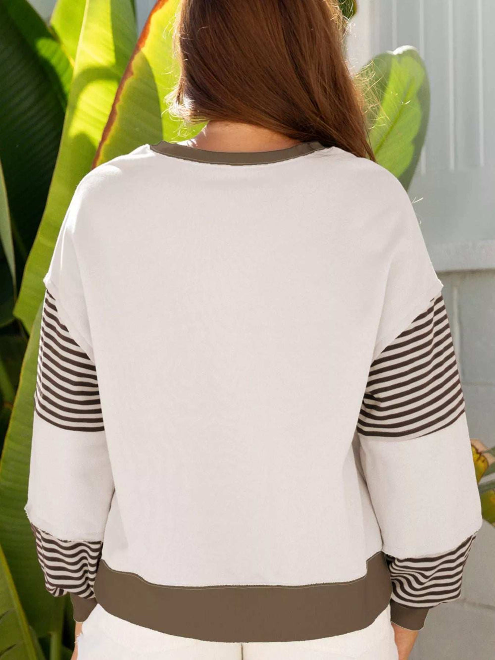 Contrast Striped Long Sleeve Sweatshirt - Trendsi - Flyclothing LLC