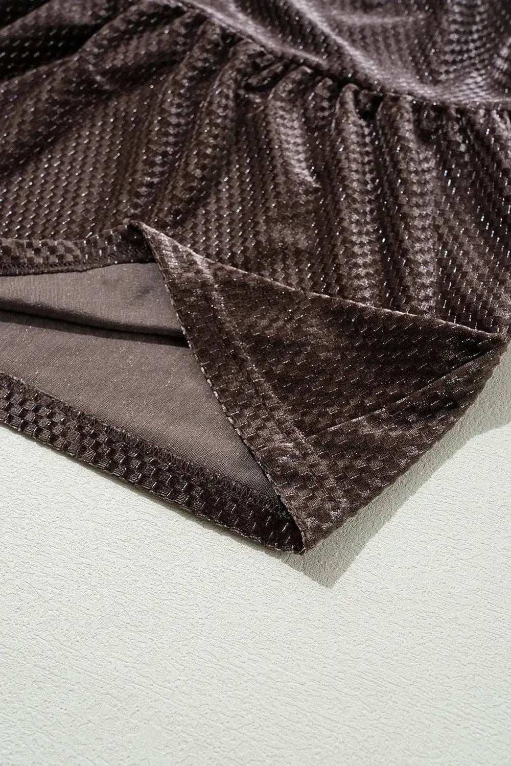 Textured V-Neck Long Sleeve Mini Dress - Trendsi - Flyclothing LLC