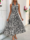 Backless Smocked Printed Sleeveless Midi Dress - Trendsi - Flyclothing LLC