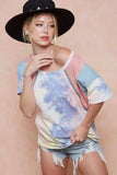 BiBi Tie Dye Printed Cotton Color Block T-Shirt - Trendsi - Flyclothing LLC
