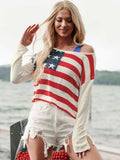 US Flag Boat Neck Long Sleeve Knit Top - Trendsi - Flyclothing LLC