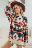BiBi Aztec Print Mirr Mock Neck Lslv Top - Trendsi - Flyclothing LLC