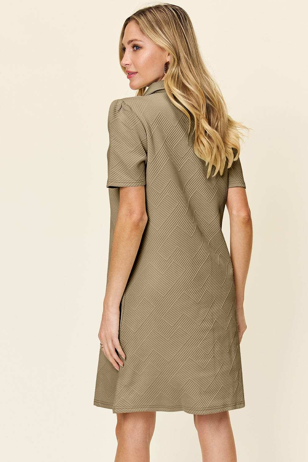 Double Take Full Size Texture Collared Neck Short Sleeve Dress - Trendsi - Flyclothing LLC