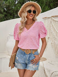 Twisted Heart V-Neck Short Sleeve Blouse - Trendsi - Flyclothing LLC