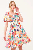 And The Why Square Neck Puff Sleeve Floral Dress - Trendsi - Flyclothing LLC